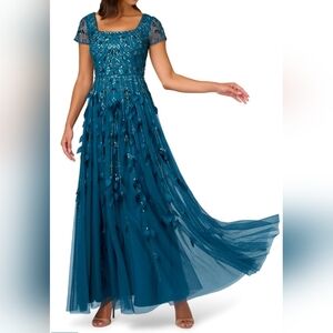 Adrianna Papell Teal Embellished Gown